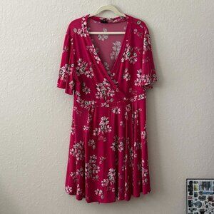 Hot pink floral wrap dress